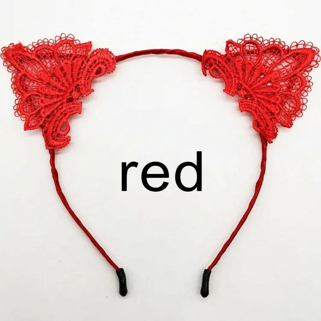 1PC Female Women Lady Girls Sexy Cat Ears Black Lace Hairbands Headbands Headwear Hair Hoop Party Hair Accessories