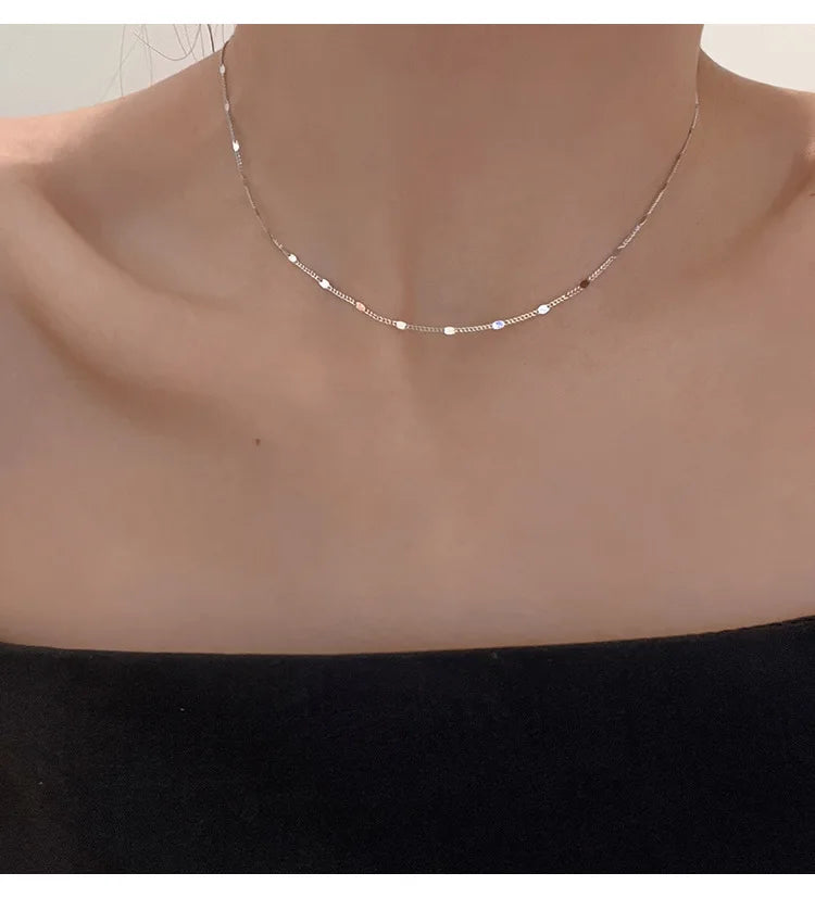 925 Sterling Silver Minimalist Sideways Chain Necklace – Dainty Cold Wind Clavicle Chain for Women