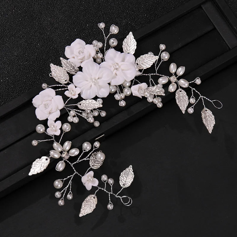 Handmade Crystal Pearl Bridal Hair Vine – Silver Floral Wedding Headpiece