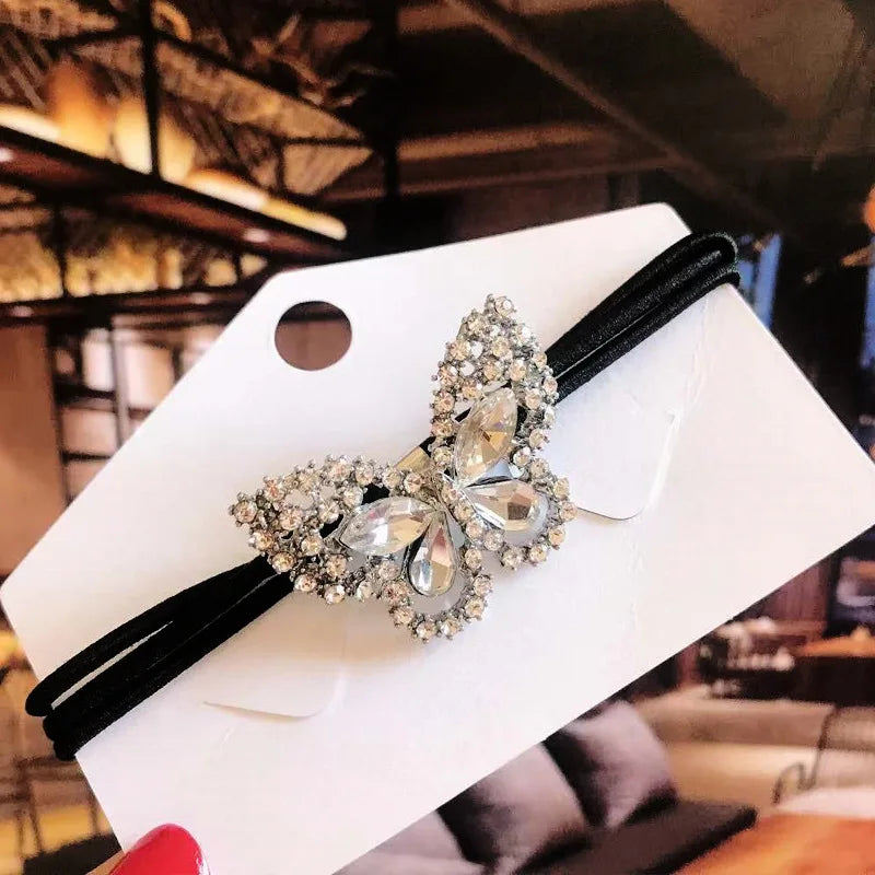 Korean Style Rhinestone & Alloy Decorative Elastic Hair Bands – Fashion Hair Ropes for Women