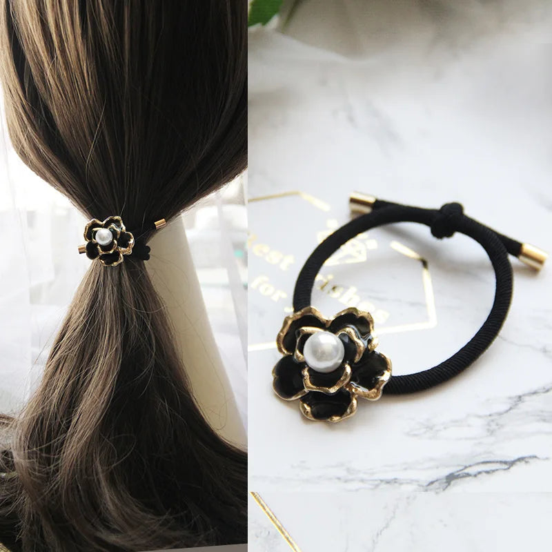 Korean Style Rhinestone & Alloy Decorative Elastic Hair Bands – Fashion Hair Ropes for Women
