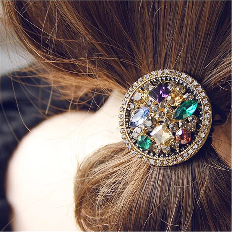 Korean Style Rhinestone & Alloy Decorative Elastic Hair Bands – Fashion Hair Ropes for Women