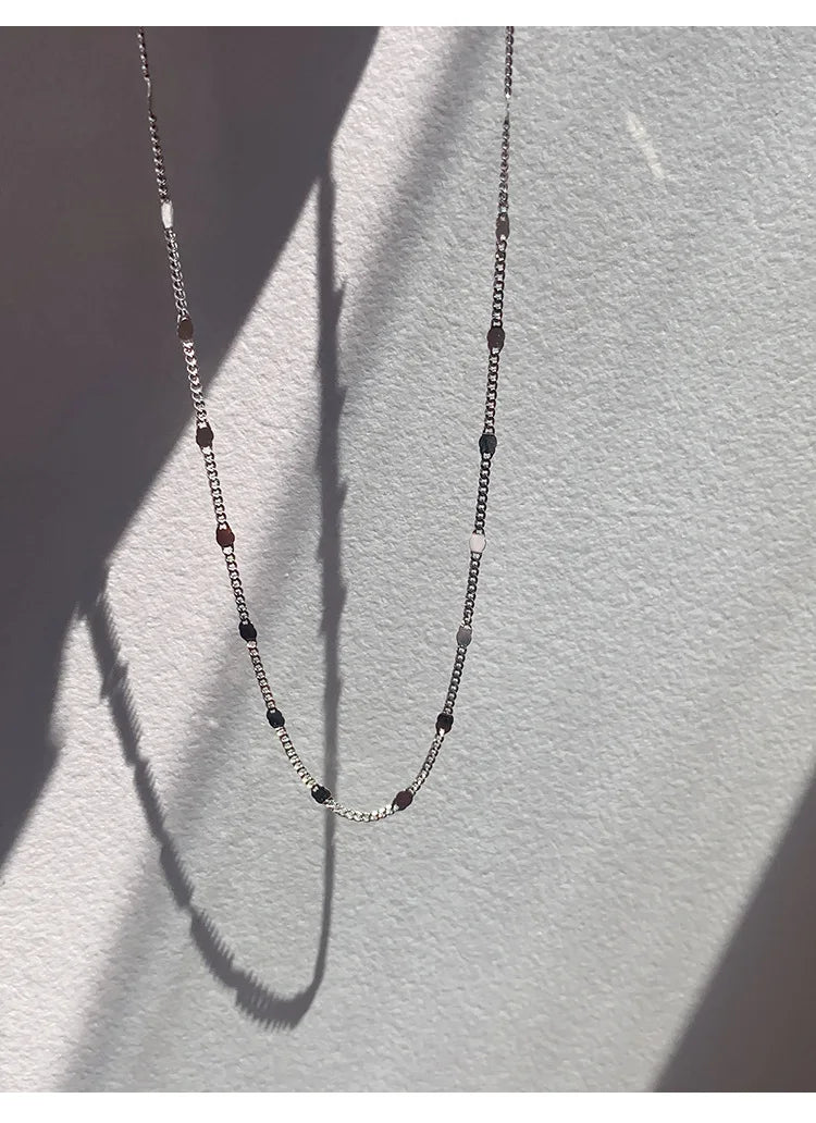 925 Sterling Silver Minimalist Sideways Chain Necklace – Dainty Cold Wind Clavicle Chain for Women