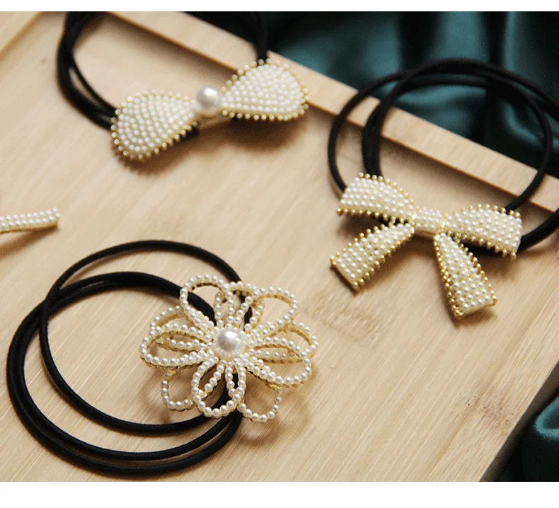 Korean Style Rhinestone & Alloy Decorative Elastic Hair Bands – Fashion Hair Ropes for Women