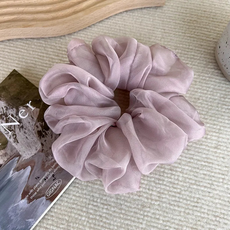 Elegant Chiffon Scrunchie for Women - Soft Organza Hair Tie Korean Style Aesthetic Hair Accessories Large Ruffled Hair Loop