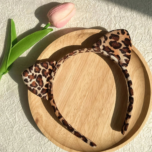 Chic Leopard Print Cat Ear Headband - Cute Vintage Style Fabric Hair Accessory For  Cosplay Or Women Perfect for Daily Wear