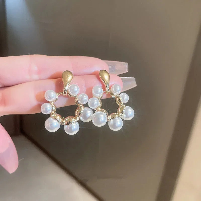 Elegant Zircon Crystal & Simulated Pearl Earrings – Luxury Statement Studs for Women