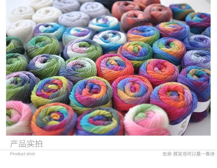 50g Rainbow 100% Pure Wool Yarn,Long Dyed Gradient Knitting Yarn,DIY Shawl Sweater Scarf Clothing Crochet Thread Hand Woven Gift