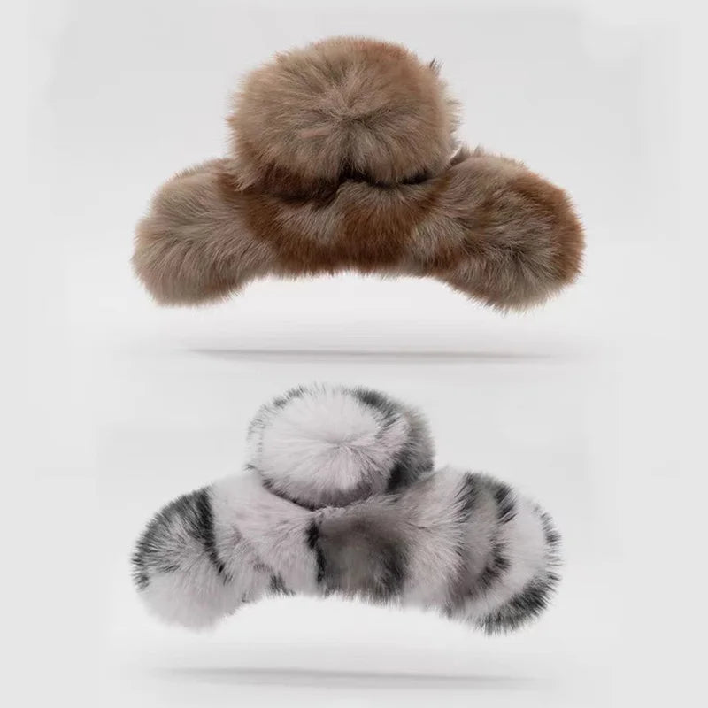 1/2PCS Large plush clip with a high-end feel, autumn and winter furry hair clip, women's temperament, and hair styling