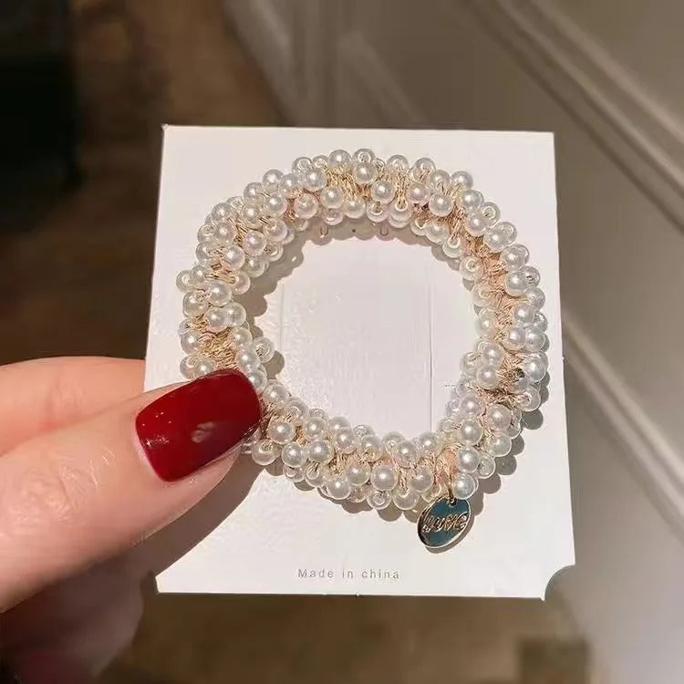 3pcs/set Crystal Pearl Beads Elastic Bands Scrunchies Hair Accessories Women Ponytail Holder Headwear