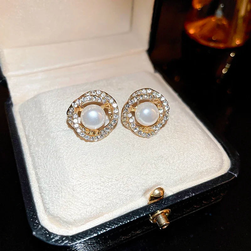 Luxury crystal stud earrings in jewelry box