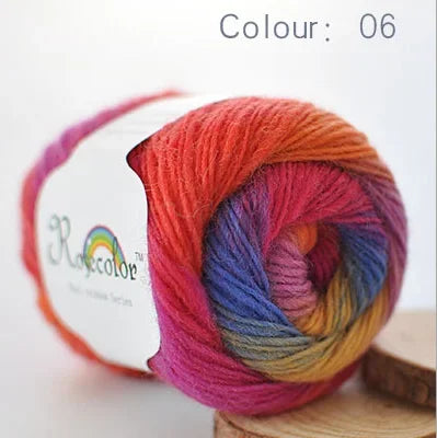 50g Rainbow 100% Pure Wool Yarn,Long Dyed Gradient Knitting Yarn,DIY Shawl Sweater Scarf Clothing Crochet Thread Hand Woven Gift