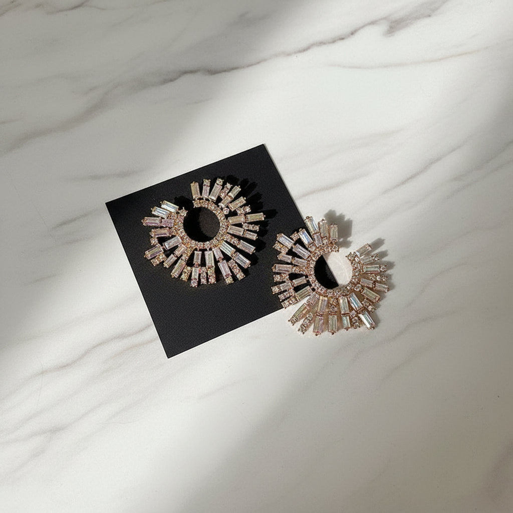 Vintage Rhinestone Burst Earrings | Aurora & Silver Sunburst Statement Studs