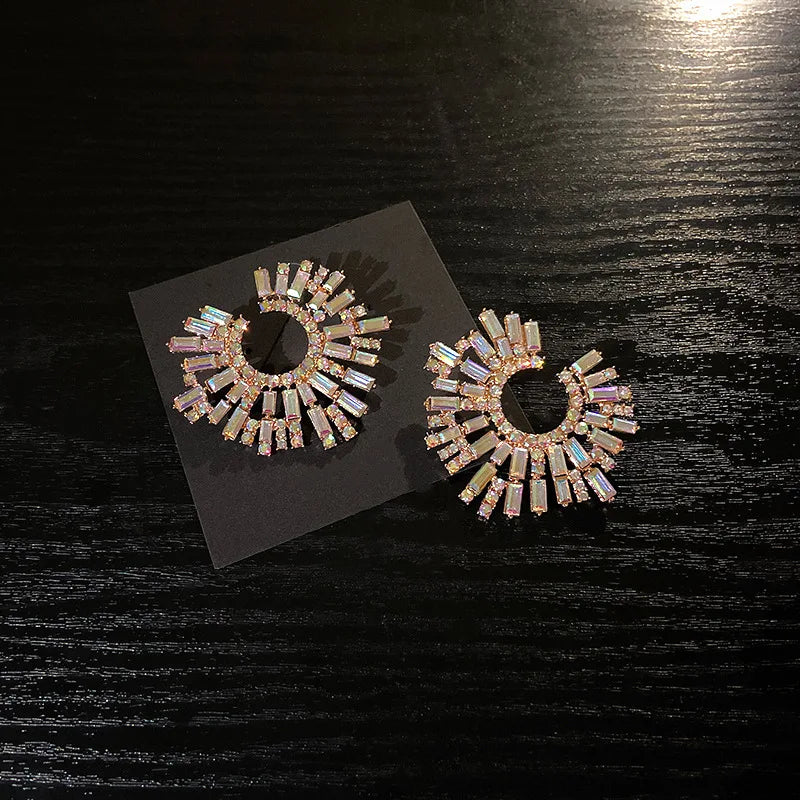 Vintage Rhinestone Burst Earrings | Aurora & Silver Sunburst Statement Studs