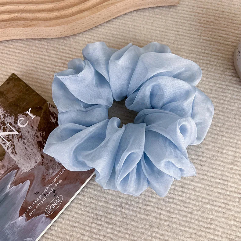 Elegant Chiffon Scrunchie for Women - Soft Organza Hair Tie Korean Style Aesthetic Hair Accessories Large Ruffled Hair Loop