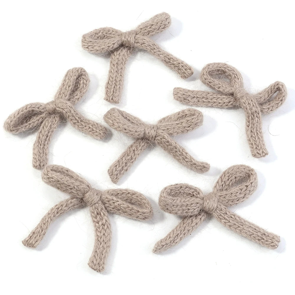 Knitted Wool Double-Layer Bow Set (6pcs) – Soft DIY Hair Accessories for Girls & Women