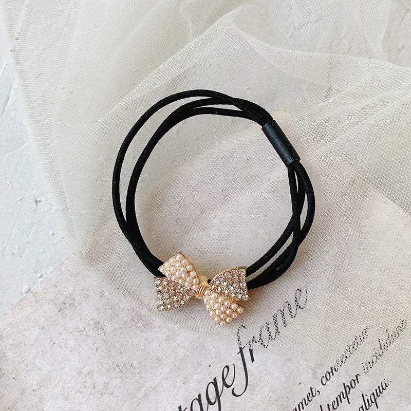 Korean Style Rhinestone & Alloy Decorative Elastic Hair Bands – Fashion Hair Ropes for Women