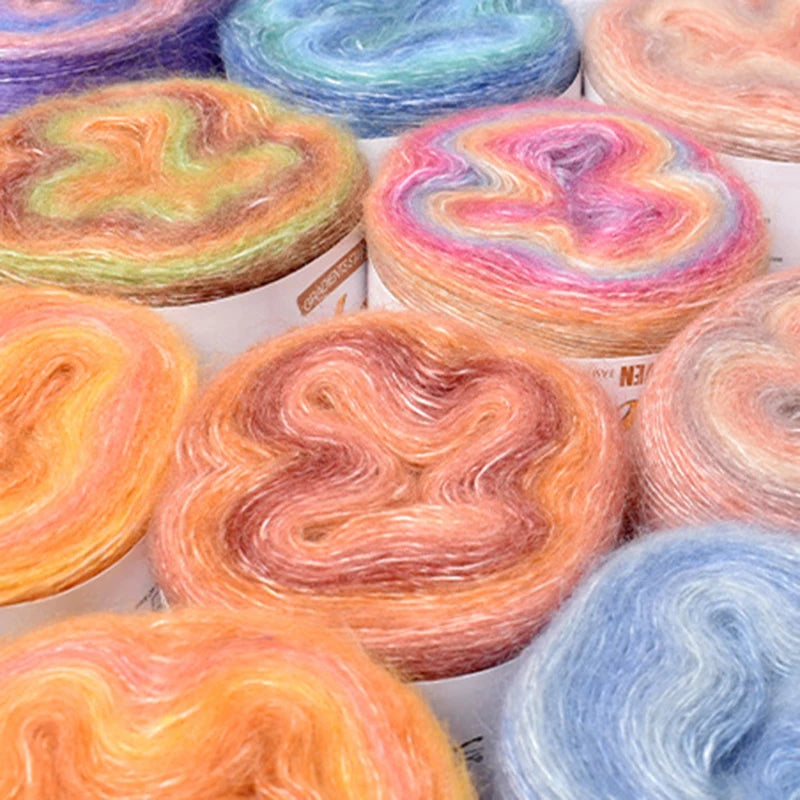 250M Rainbow Gradient Color Cake Yarn Organic Cotton Blend Yarn DIY Spring/Summer Crochet Skirt Lace Line Hand-Woven Soft Yarn