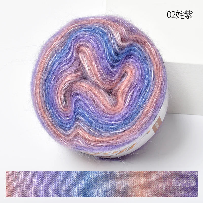 250M Rainbow Gradient Color Cake Yarn Organic Cotton Blend Yarn DIY Spring/Summer Crochet Skirt Lace Line Hand-Woven Soft Yarn