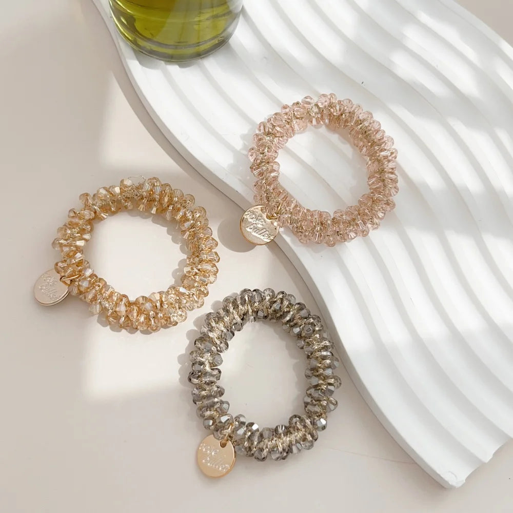 3pcs/set Crystal Pearl Beads Elastic Bands Scrunchies Hair Accessories Women Ponytail Holder Headwear