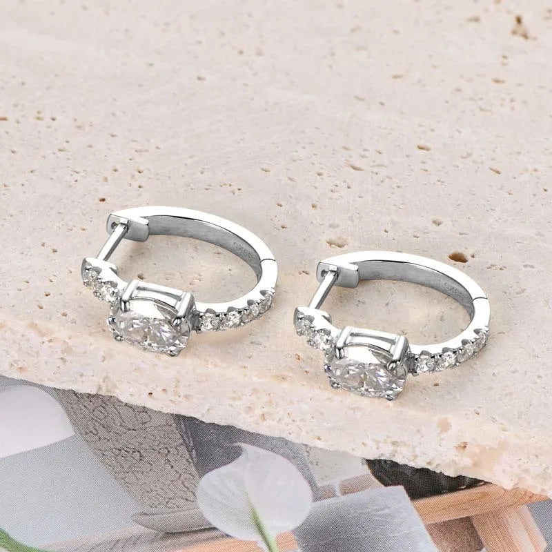 D Color 1ct Moissanite Oval Hoop Earrings – S925 Sterling Silver, VVS1, Excellent Cut