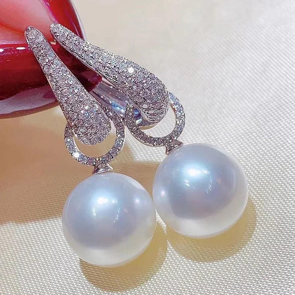 Elegant Zircon Crystal & Simulated Pearl Earrings – Luxury Statement Studs for Women