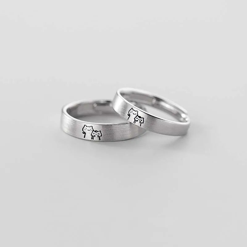 2Pcs Astronaut Planet Couple Rings for Women Men Cute Sliver Color Star Moon Adjustable Finger Rings Romantic Lovers Jewelry