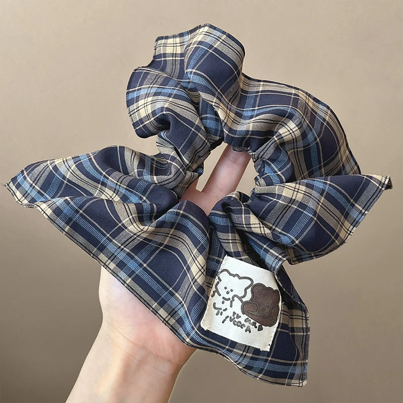 Oversized Plaid Square Scrunchie – Soft Elastic Hair Band