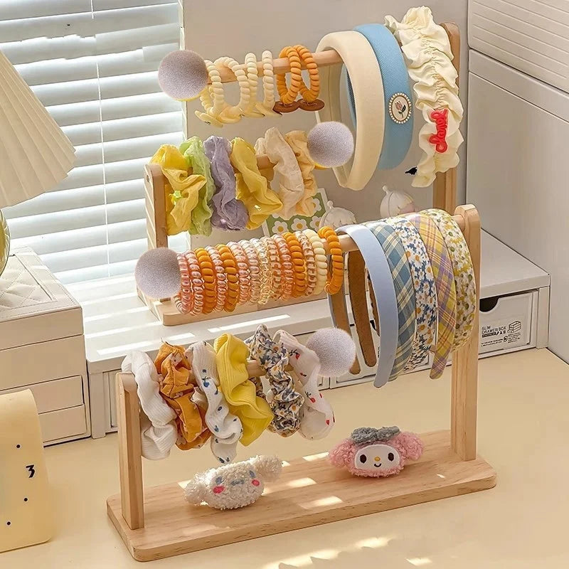 double-layer Scrunchie Holder, Wood Hair Tie Holder Organizer,Bracelet Holder,Hair Tie Storage,Female Headband Display Stand ﻿
