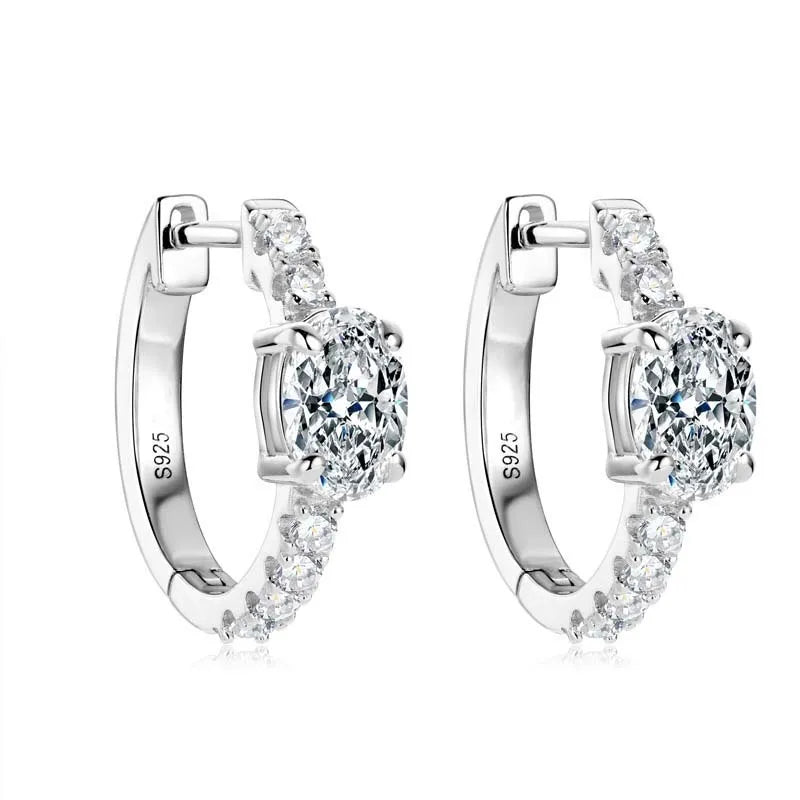 D Color 1ct Moissanite Oval Hoop Earrings – S925 Sterling Silver, VVS1, Excellent Cut