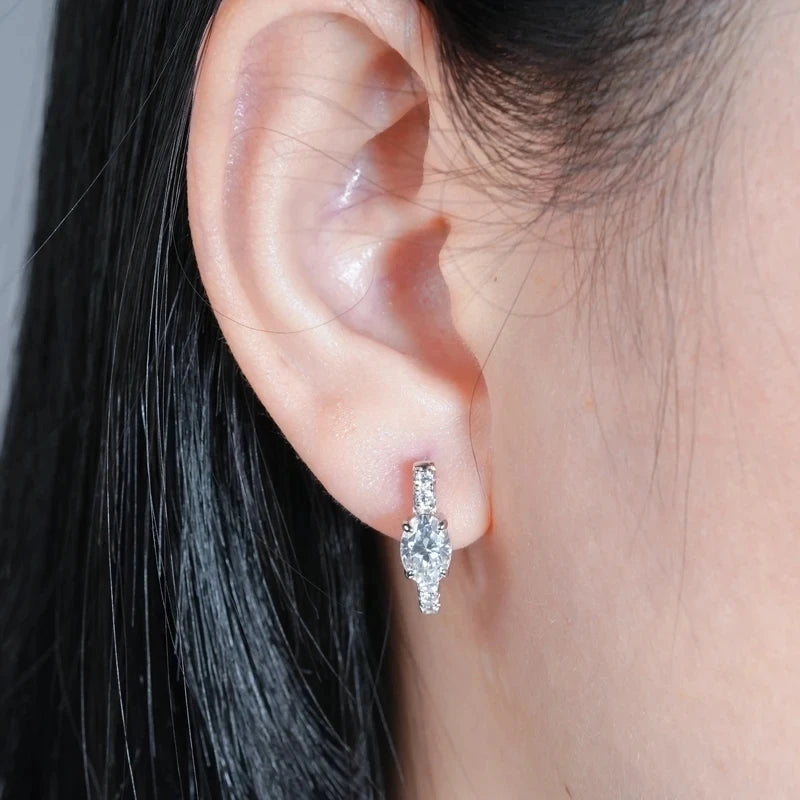 D Color 1ct Moissanite Oval Hoop Earrings – S925 Sterling Silver, VVS1, Excellent Cut