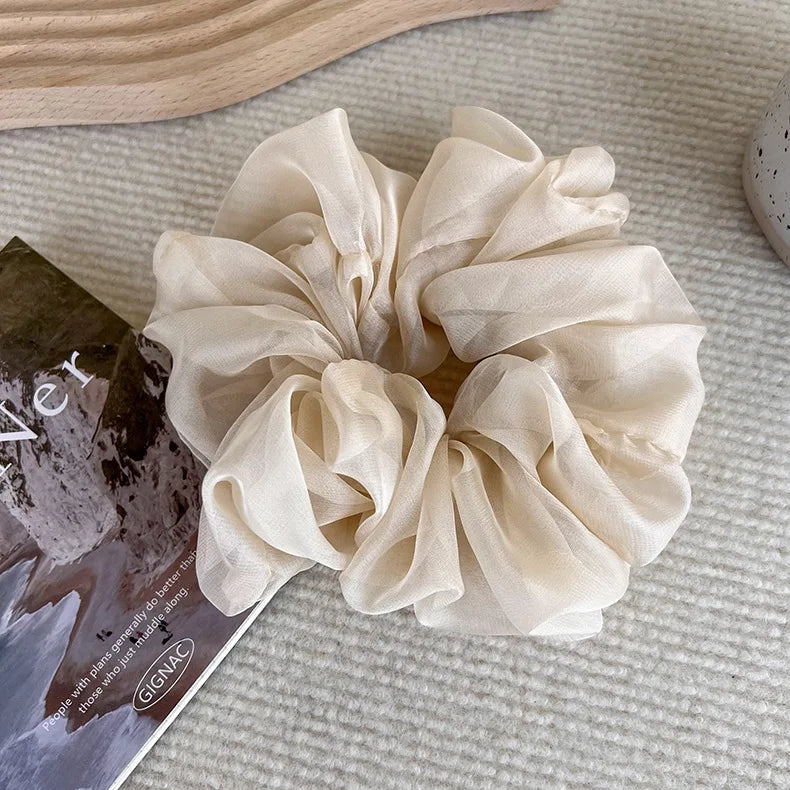 Elegant Chiffon Scrunchie for Women - Soft Organza Hair Tie Korean Style Aesthetic Hair Accessories Large Ruffled Hair Loop
