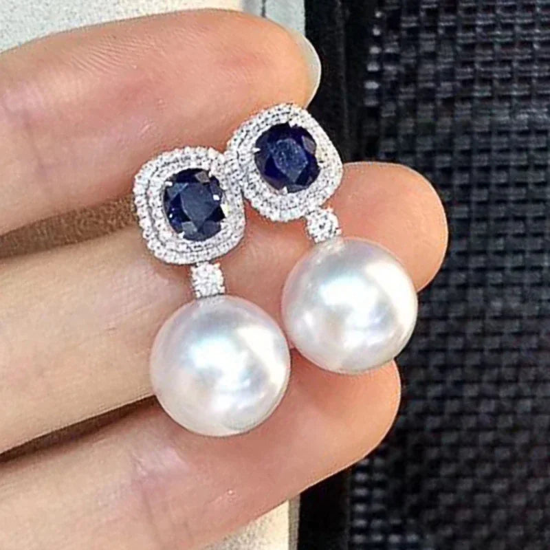 Elegant Zircon Crystal & Simulated Pearl Earrings – Luxury Statement Studs for Women