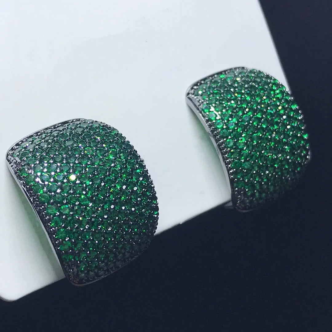 Luxury C-Shaped Zircon Stud Earrings – Multicolor & Emerald Green Statement Design