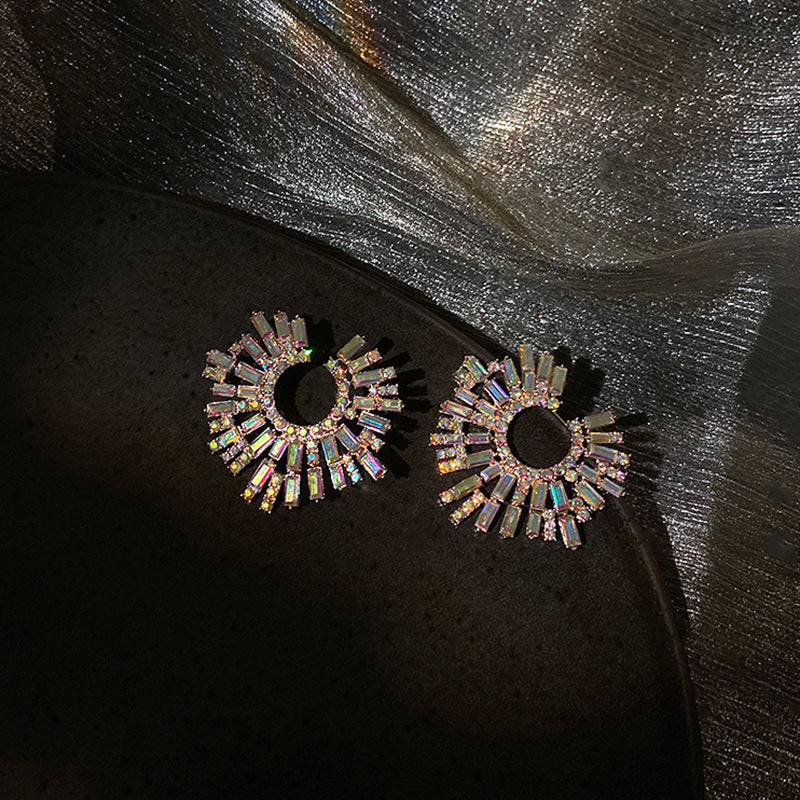 Vintage Rhinestone Burst Earrings | Aurora & Silver Sunburst Statement Studs