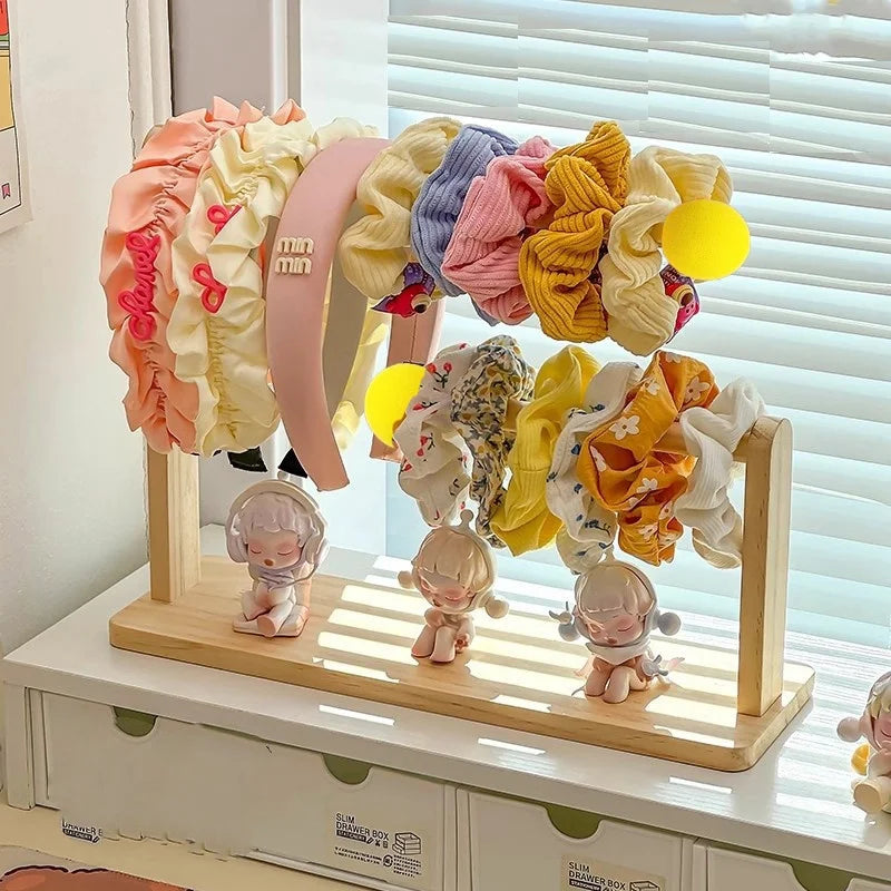 double-layer Scrunchie Holder, Wood Hair Tie Holder Organizer,Bracelet Holder,Hair Tie Storage,Female Headband Display Stand ﻿