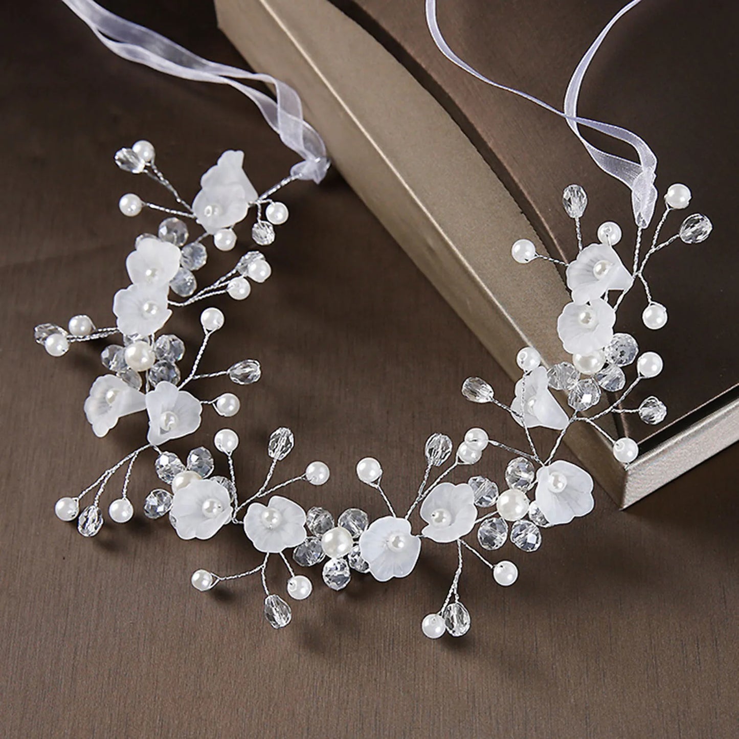 Gold & Silver Leaf Bridal Hairpiece – Faux Pearl Wedding Headband