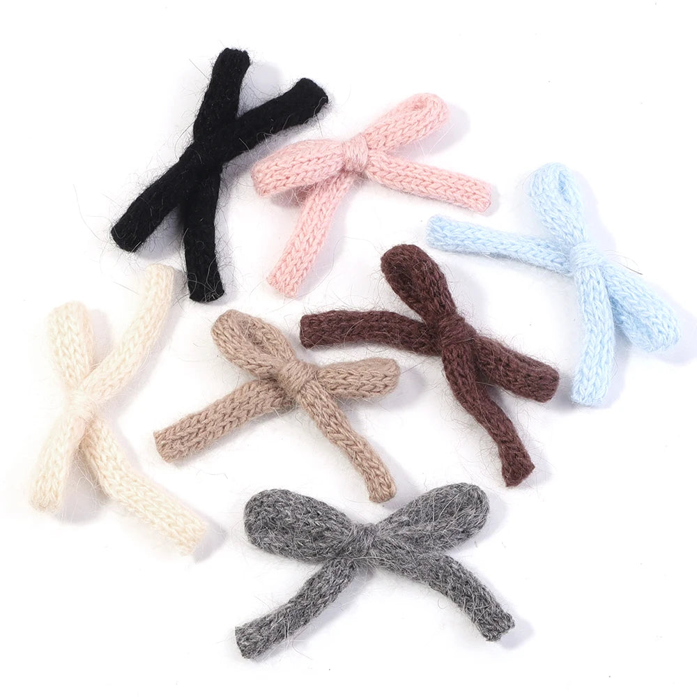 Knitted wool double-layer bow set in assorted colors, 6pcs DIY craft and hair accessory material.