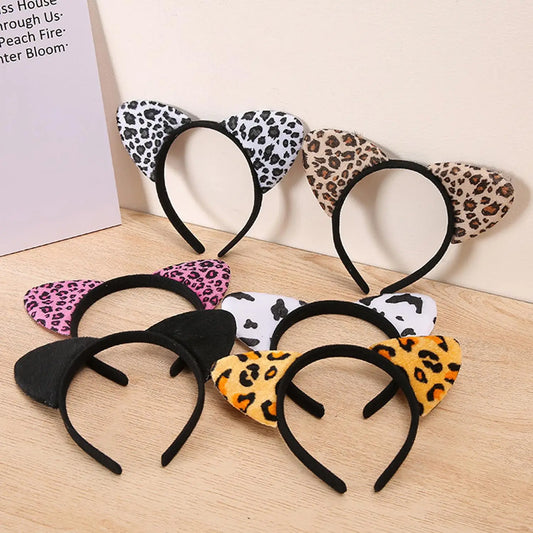 Vintage Leopard Print Cat Ears Headband For Girls Women Cute Cat Ears Hair Hoop Hairband Kid Hair Accessories Headwear