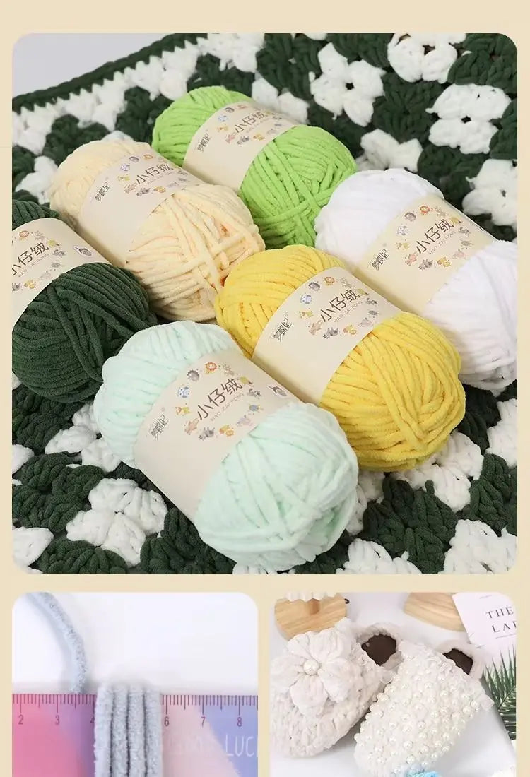 50g Thick Velvet Yarn, Handmade DIY Knitting Yarn, Wool Thread, Baby Scarf and Hat, Soft Chenille Yarn for Knitting