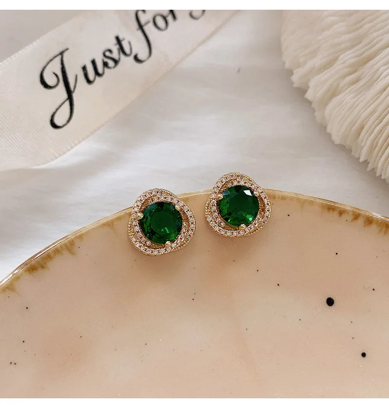 Classic Emerald Green Crystal Stud Earrings – Vintage Halo Round Design