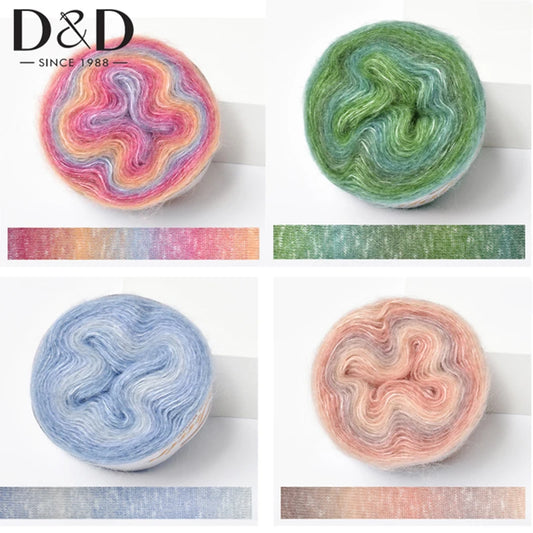 250M Rainbow Gradient Color Cake Yarn Organic Cotton Blend Yarn DIY Spring/Summer Crochet Skirt Lace Line Hand-Woven Soft Yarn