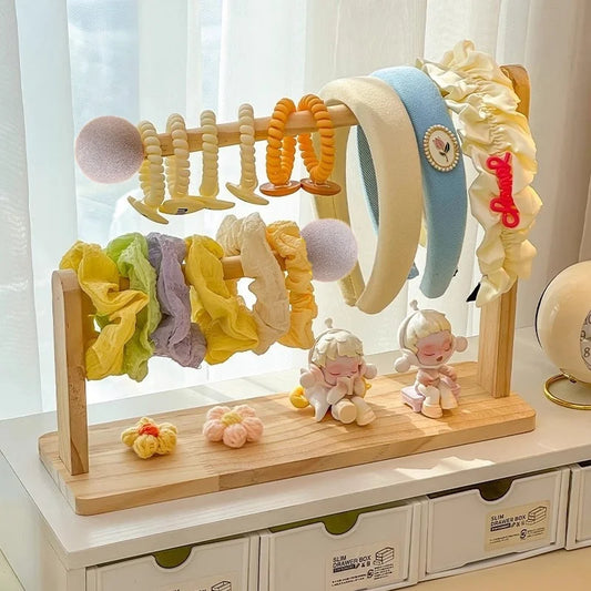 double-layer Scrunchie Holder, Wood Hair Tie Holder Organizer,Bracelet Holder,Hair Tie Storage,Female Headband Display Stand ﻿