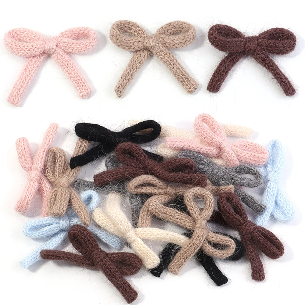 Knitted wool double-layer bow set in assorted colors, 6pcs DIY craft and hair accessory material.