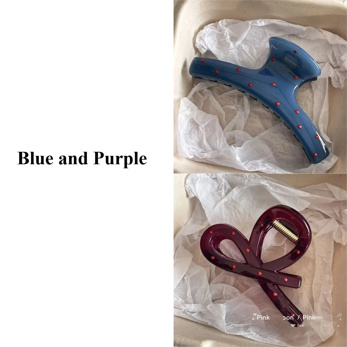 2pcs Women Vintage Red Polka Dot Ribbon Bow Shark Clip Hairpin Hair Claw Crab Barrettes Elegant Headwear Hair Accessories Gift