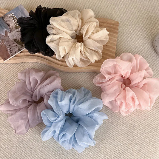 Elegant Chiffon Scrunchie for Women - Soft Organza Hair Tie Korean Style Aesthetic Hair Accessories Large Ruffled Hair Loop