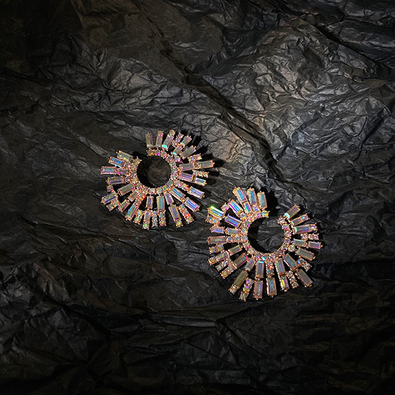 Vintage Rhinestone Burst Earrings | Aurora & Silver Sunburst Statement Studs