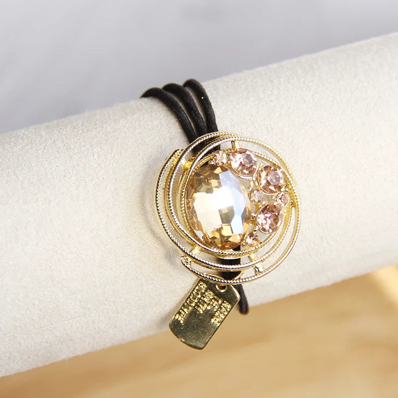 Korean Style Rhinestone & Alloy Decorative Elastic Hair Bands – Fashion Hair Ropes for Women