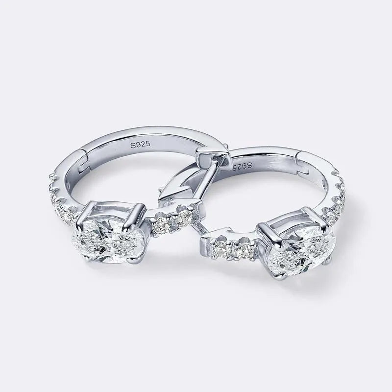 D Color 1ct Moissanite Oval Hoop Earrings – S925 Sterling Silver, VVS1, Excellent Cut
