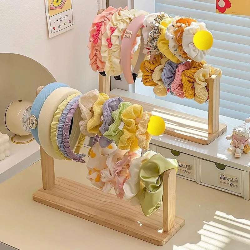double-layer Scrunchie Holder, Wood Hair Tie Holder Organizer,Bracelet Holder,Hair Tie Storage,Female Headband Display Stand ﻿